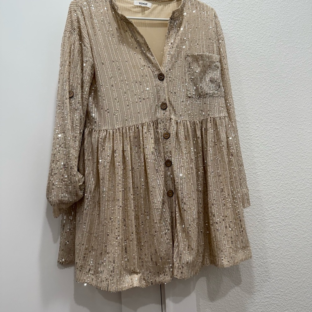 Sequin Button-Up Tunic